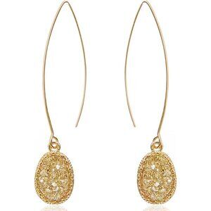 Women's Simulated Druzy Dangly Threader Earrings Gold Long Simple Boho Hoop